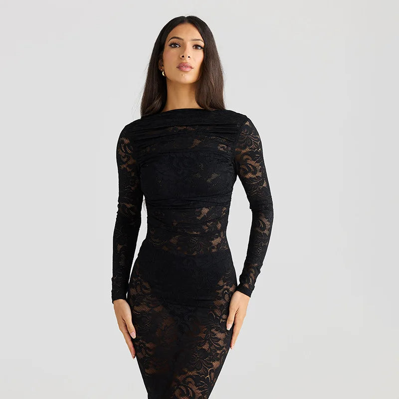 Liranna - Lange Mouwen Maxi Jurk